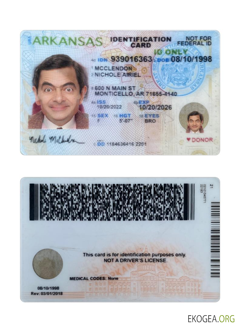 Carte d'identité de l'Arkansas aux États Unis